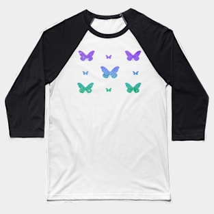 Purple Teal Ombre Faux Glitter Butterflies Baseball T-Shirt